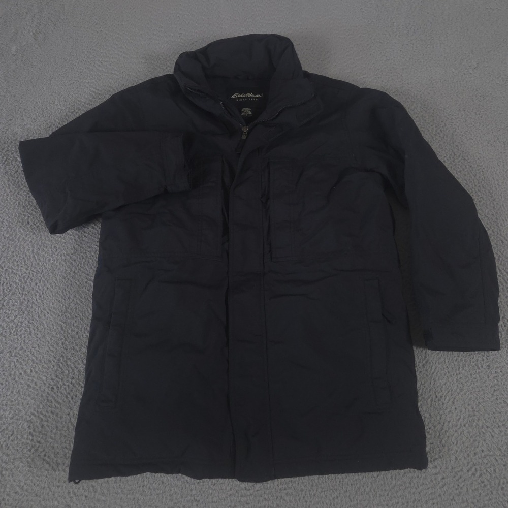 VTG Eddie Bauer Jacket Mens Small Black Goose Down Nylon Shell Parka Puffer Coat
